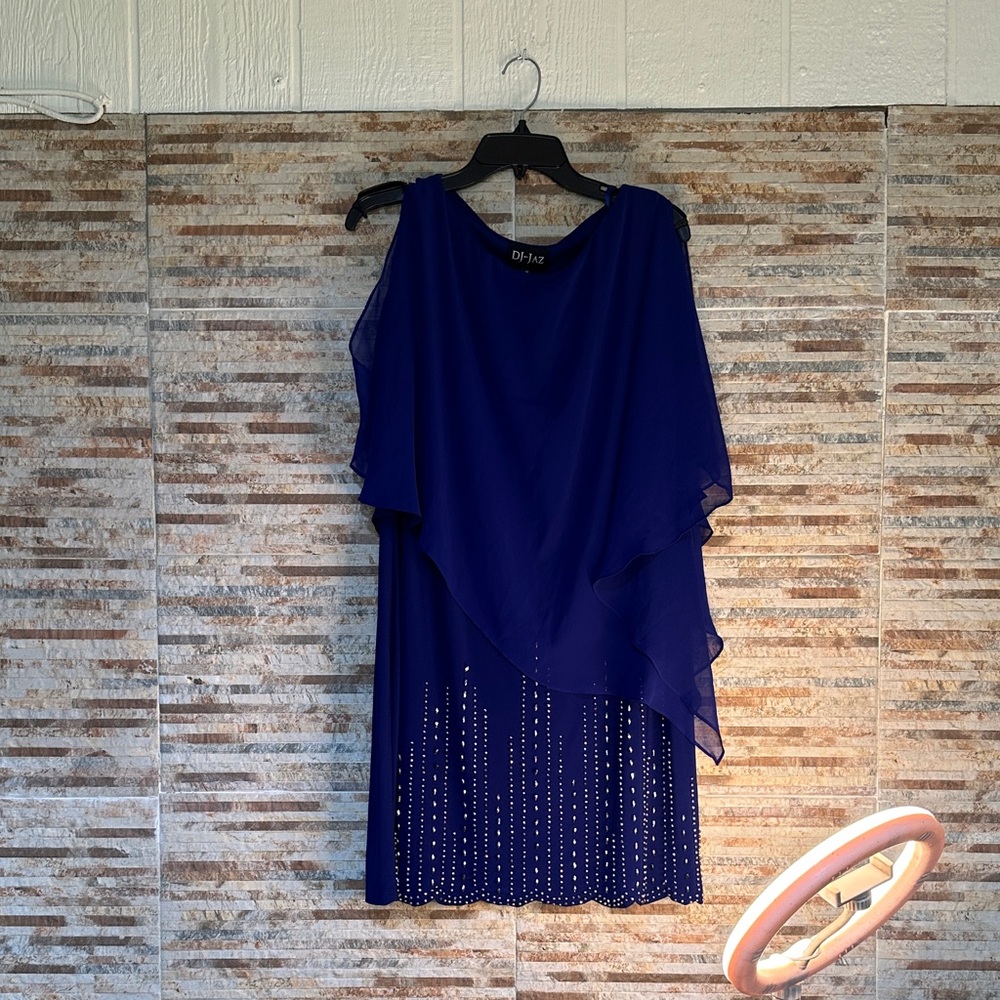 Chic Asymmetrical Blue Dress with Shimmering Accents